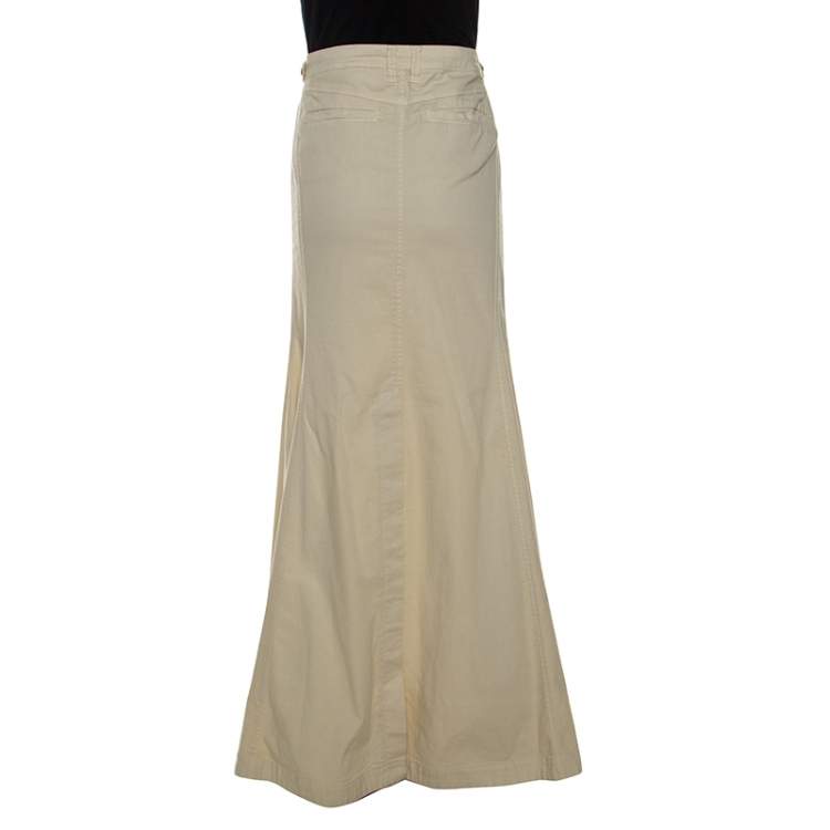 Pre Owned Just Cavalli Cream Denim Flared Maxi Skirt M 