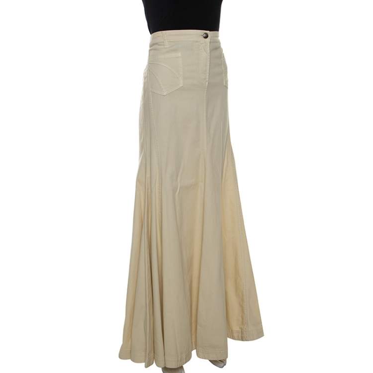Pre Owned Just Cavalli Cream Denim Flared Maxi Skirt M 