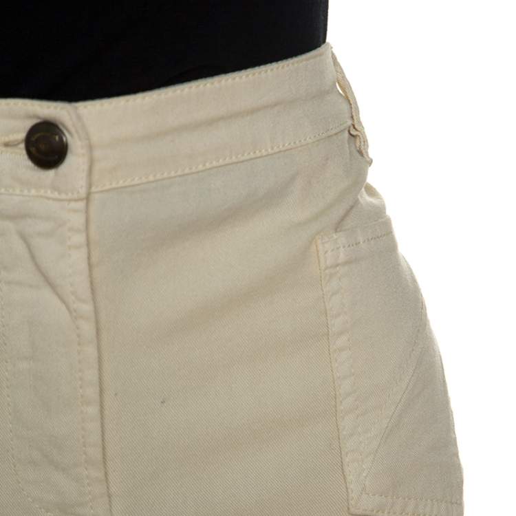 Pre Owned Just Cavalli Cream Denim Flared Maxi Skirt M 
