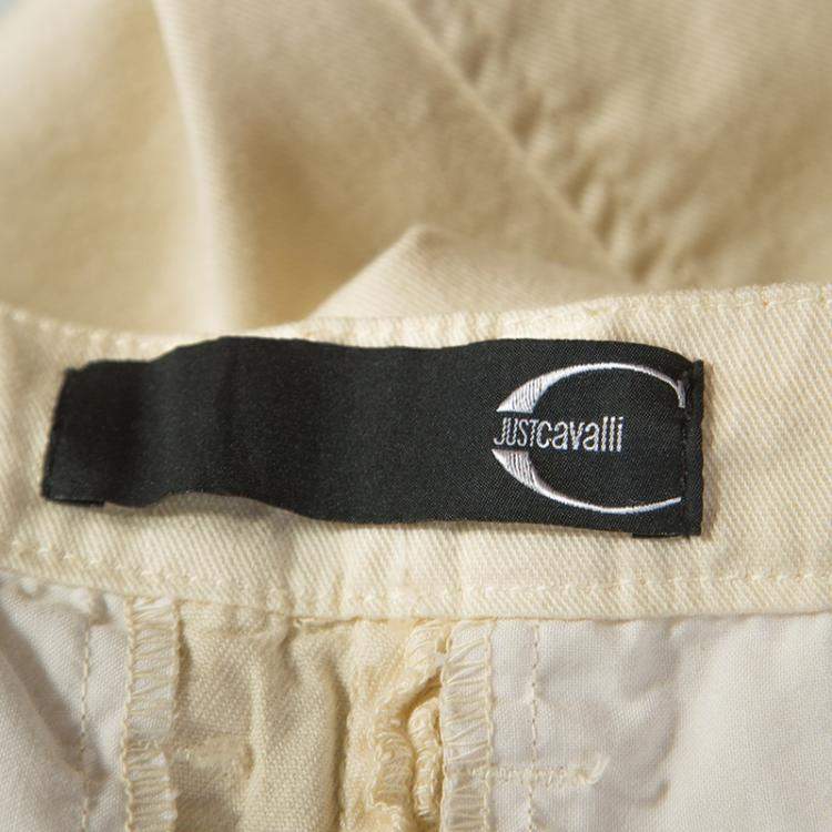 Pre Owned Just Cavalli Cream Denim Flared Maxi Skirt M 