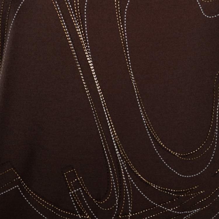 مملوكة مسبقًا Just Cavalli Brown Embossed Logo Print Knit Top M