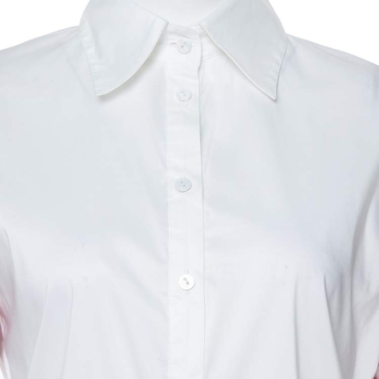 Pre Owned Just Cavalli White Cotton Ruffled Silk Sleeve Blouse M