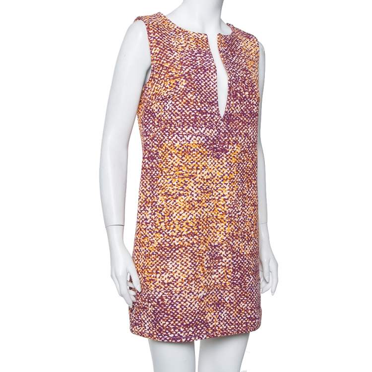 Pre Owned Just Cavalli Multicolor Canvas Plunge Neck Shift Dress M