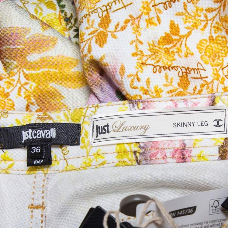 Pre Owned Just Cavalli Multicolor Floral printed Cotton Skinny Leg Trousers XS