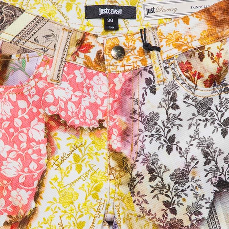 Pre Owned Just Cavalli Multicolor Floral printed Cotton Skinny Leg Trousers XS