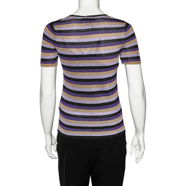 Pre Owned Just Cavalli Multicolor Striped Lurex Knit Crewneck T-Shirt S