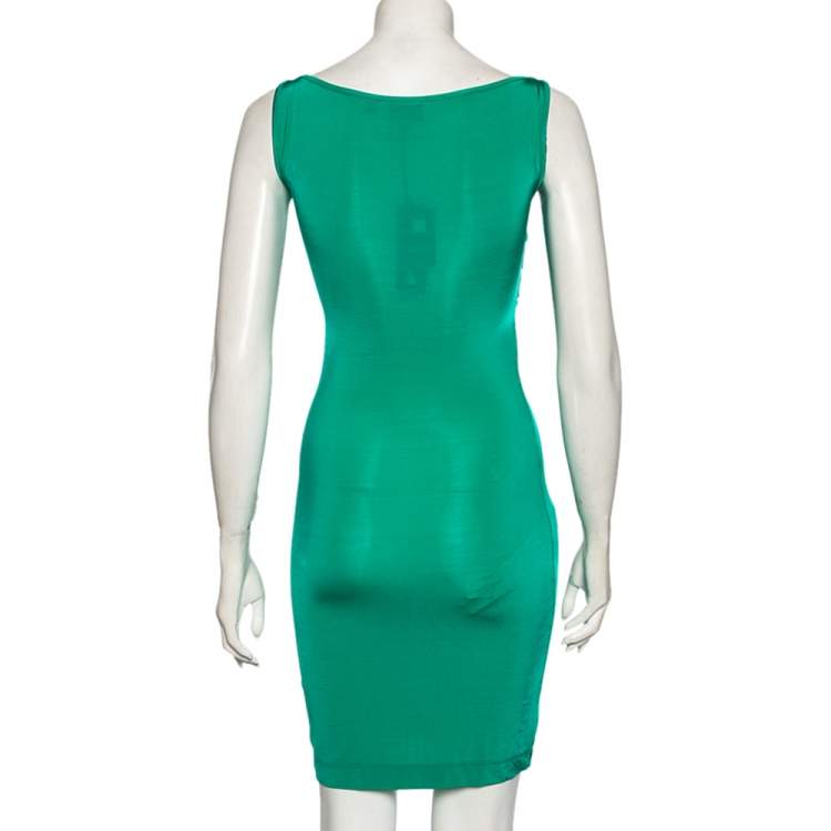 Pre Owned Just Cavalli Green Stretch Knit Snakeskin Print Cut Out Yoke Detail Sleeveless Dress S