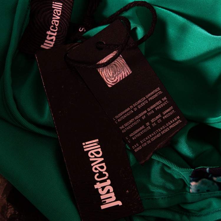 Pre Owned Just Cavalli Green Stretch Knit Snakeskin Print Cut Out Yoke Detail Sleeveless Dress S