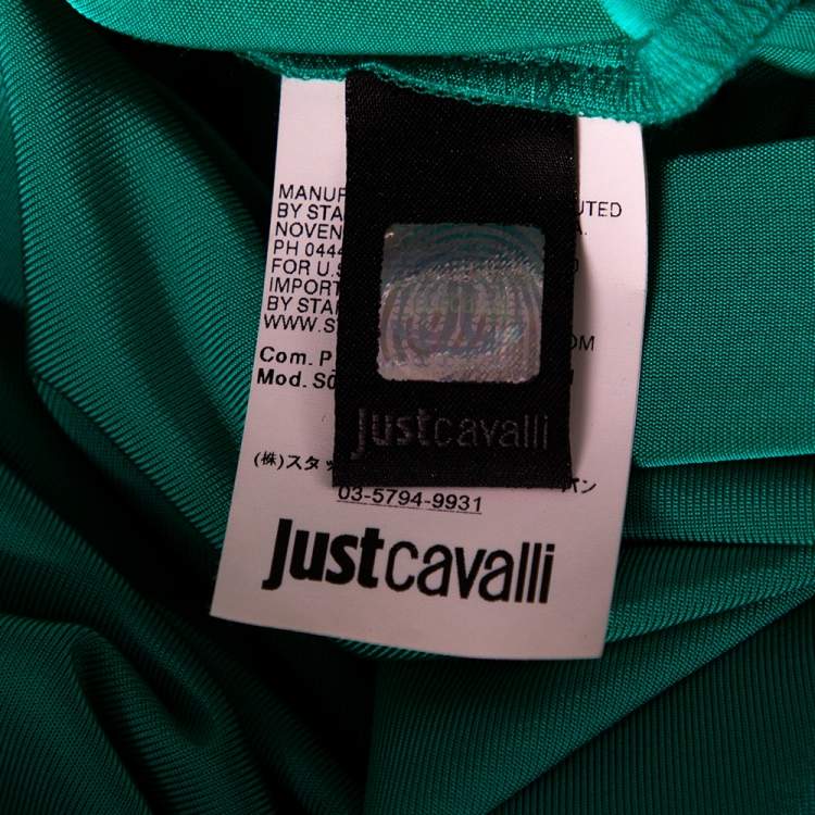 Pre Owned Just Cavalli Green Stretch Knit Snakeskin Print Cut Out Yoke Detail Sleeveless Dress S