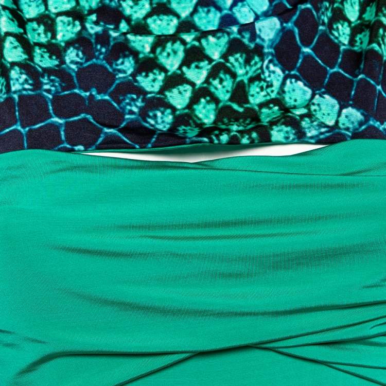 Pre Owned Just Cavalli Green Stretch Knit Snakeskin Print Cut Out Yoke Detail Sleeveless Dress S