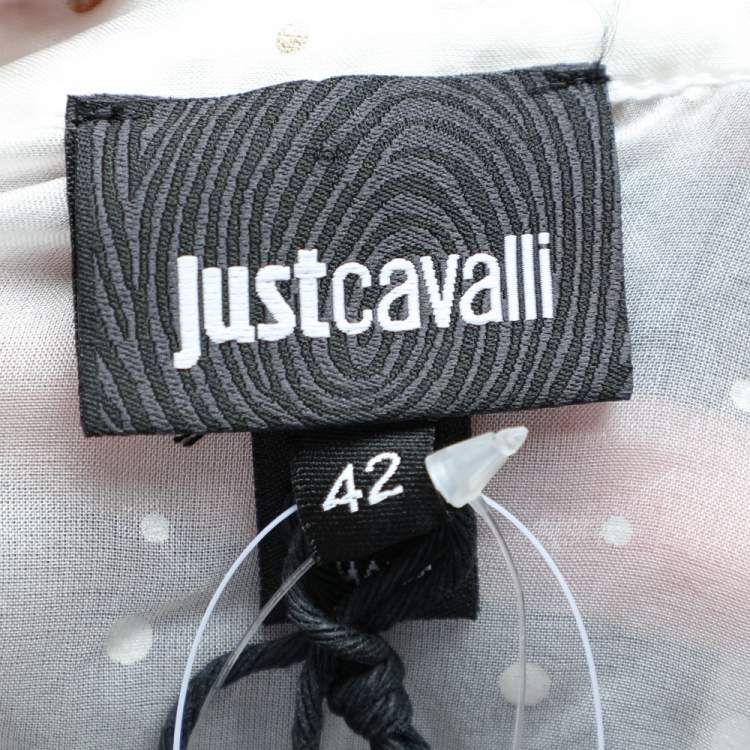 Pre Owned Just Cavalli White Dot Printed Silk Ruffled Mini Dress M  