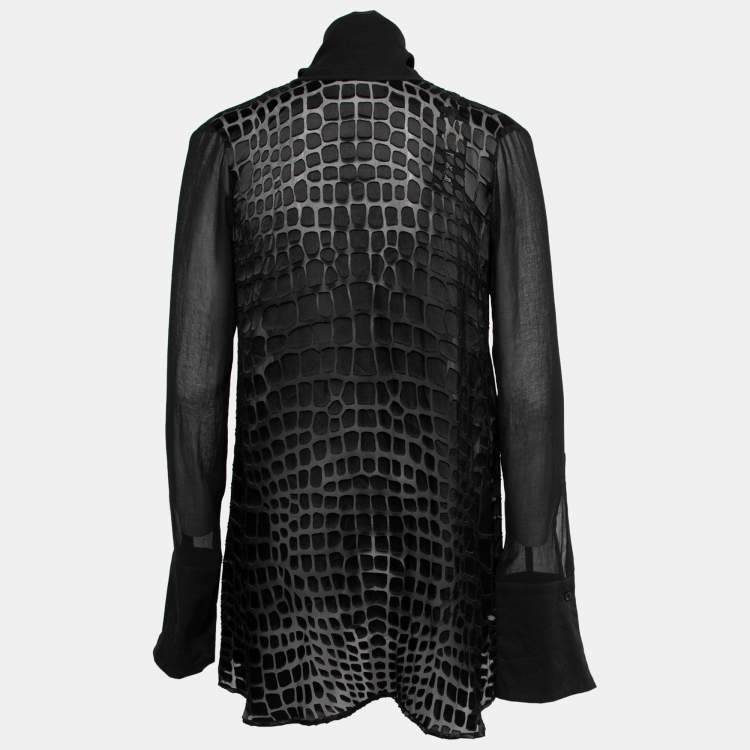 Pre Owned Just Cavalli Black Silk Jacquard Neck Tie Detail Tunic S