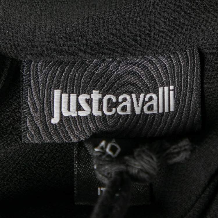 Pre Owned Just Cavalli Black Silk Jacquard Neck Tie Detail Tunic S