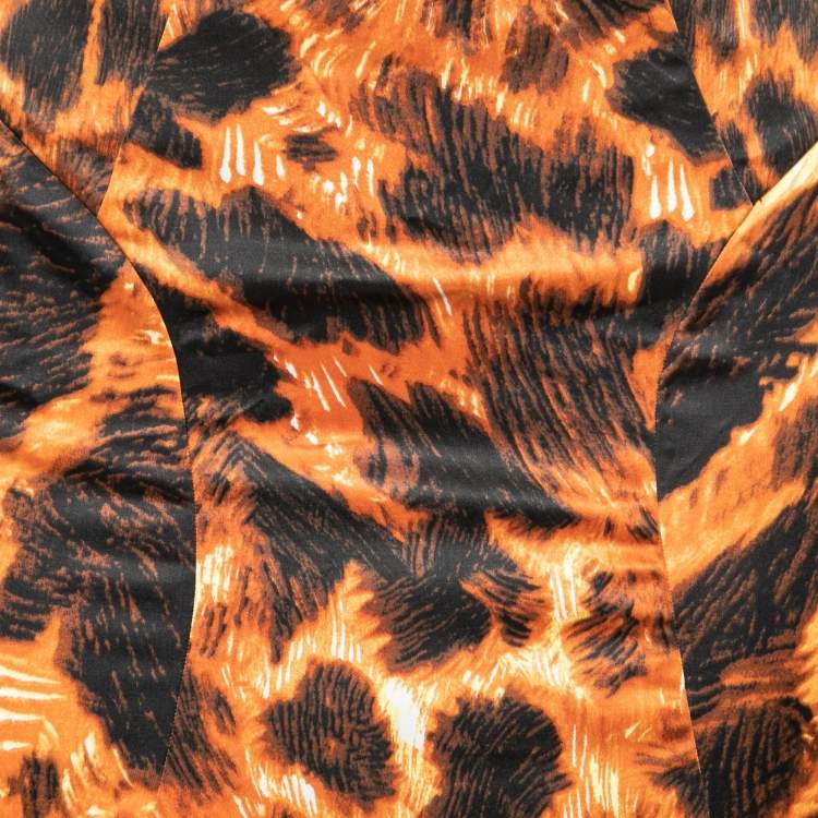 Pre Owned Just Cavalli Orange and Black Printed Flared Hem Skirt S