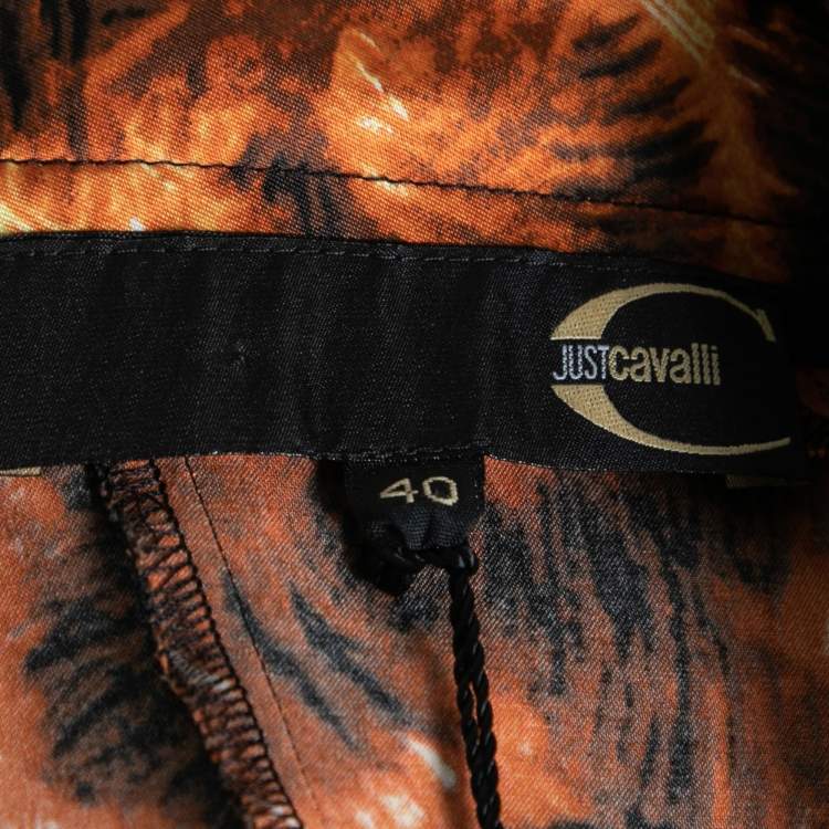 Pre Owned Just Cavalli Orange and Black Printed Flared Hem Skirt S