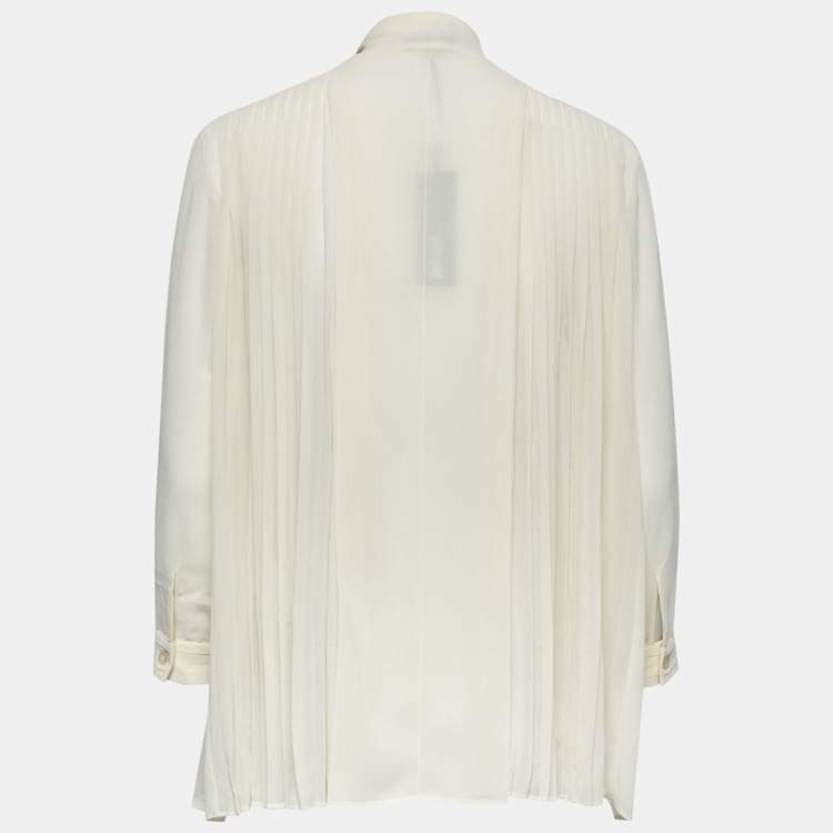 Pre Owned Just Cavalli Cream Chiffon Pleated Tie-Neck Blouse M