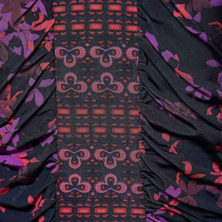 Pre Owned Just Cavalli Multicolor Floral Printed Jersey Ruched Mini Dress M