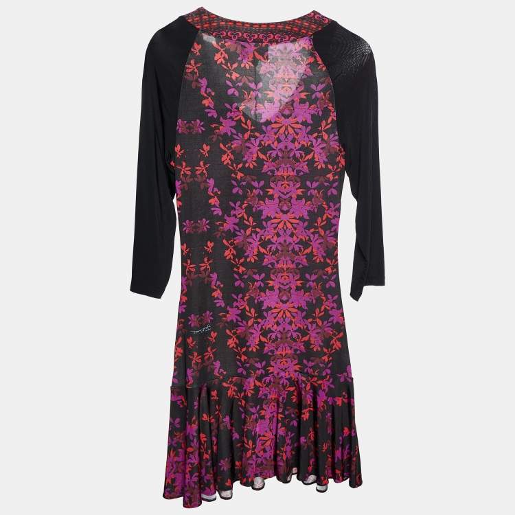 Pre Owned Just Cavalli Multicolor Floral Printed Jersey Ruched Mini Dress M
