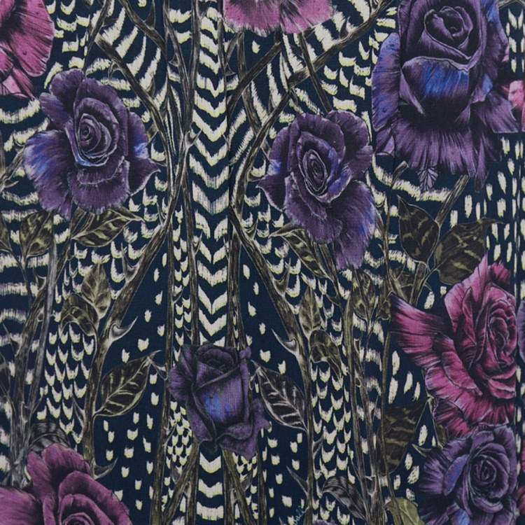Pre Owned Just Cavalli Black Floral Printed Crepe & Tulle Paneled Maxi Skirt L