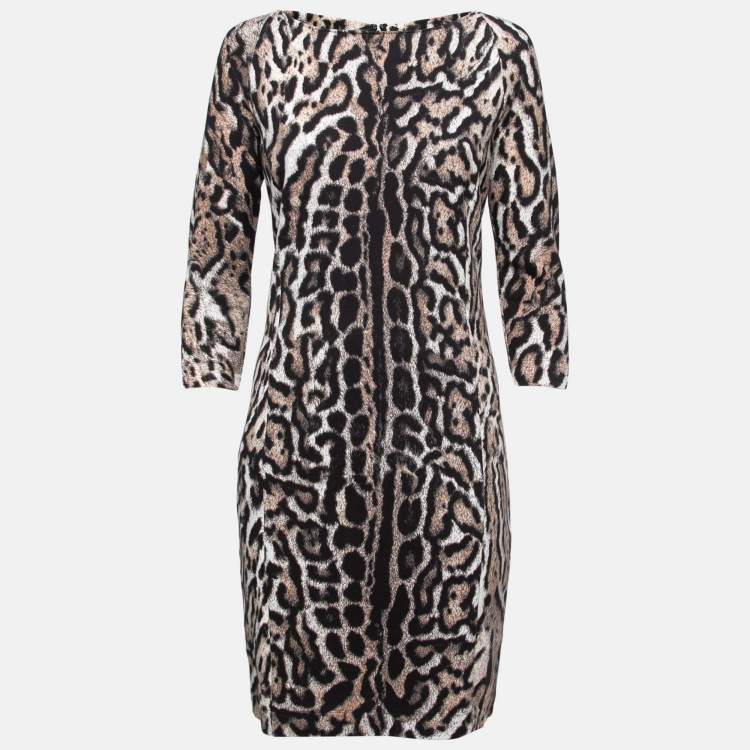 Pre Owned Just Cavalli Brown Animal Print Knit Midi Dress L