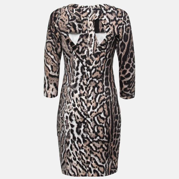 Pre Owned Just Cavalli Brown Animal Print Knit Midi Dress L