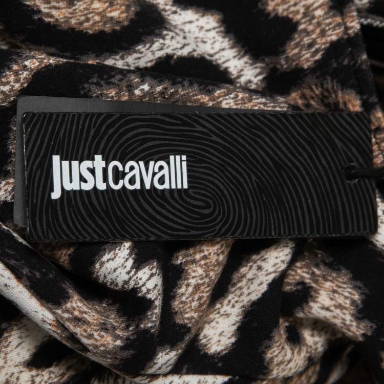 Pre Owned Just Cavalli Brown Animal Print Knit Midi Dress L