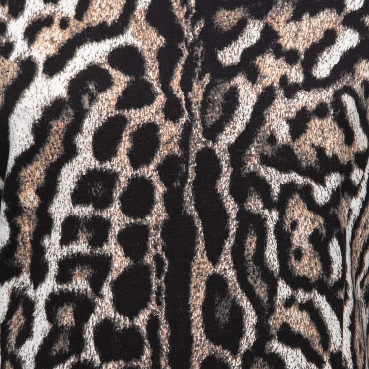 Pre Owned Just Cavalli Brown Animal Print Knit Midi Dress L