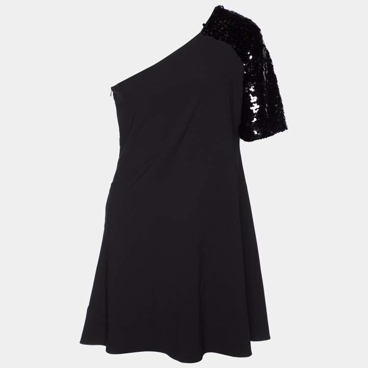 Pre Owned Just Cavalli Black Sequin Embellished Paneled One Shoulder Dress L