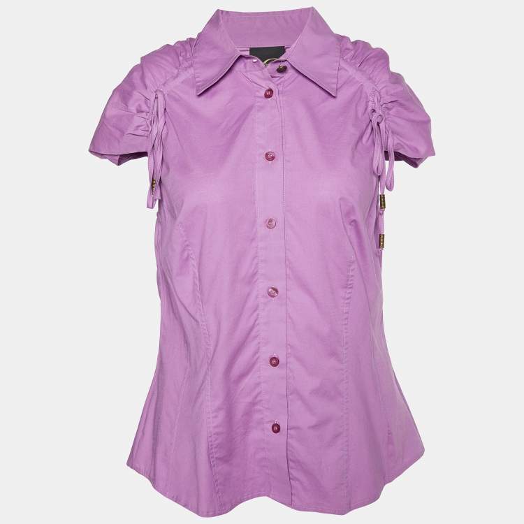 مملوكة مسبقًا Just Cavalli Purple Cotton Tie Detail Shirt M