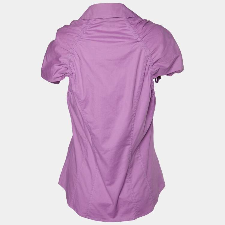 مملوكة مسبقًا Just Cavalli Purple Cotton Tie Detail Shirt M