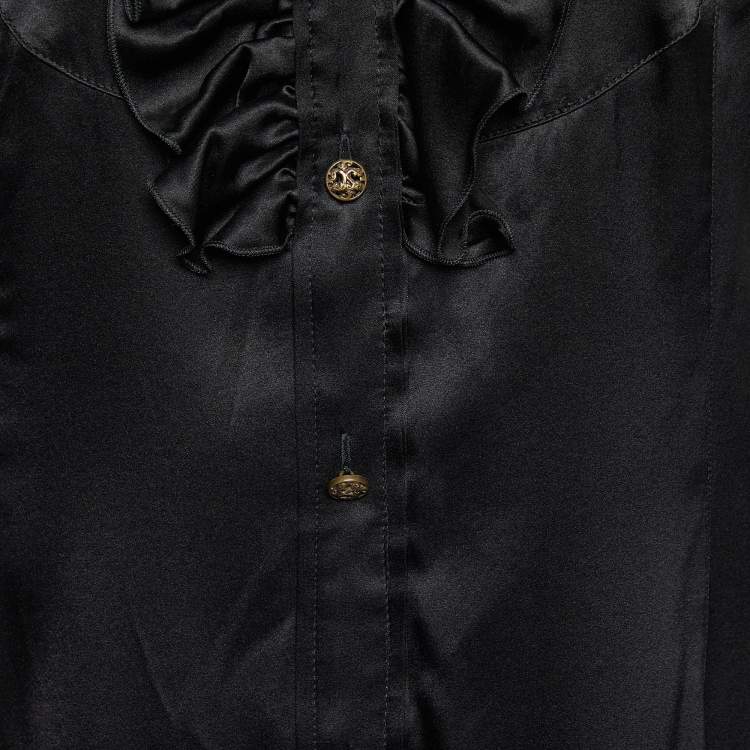 Pre Owned Just Cavalli Black Silk Satin Ruffled Mini Dress L