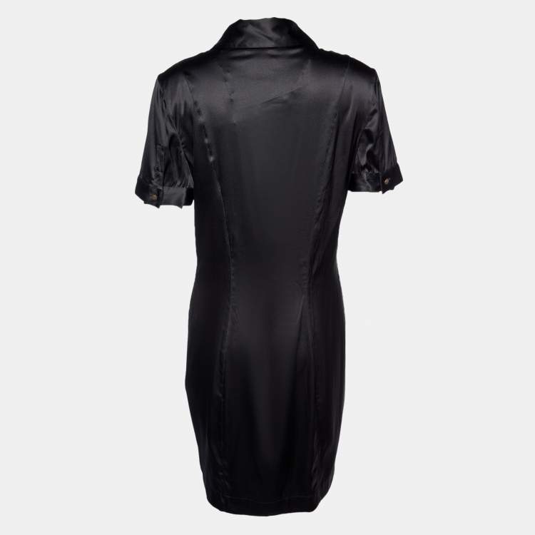 Pre Owned Just Cavalli Black Silk Satin Ruffled Mini Dress L