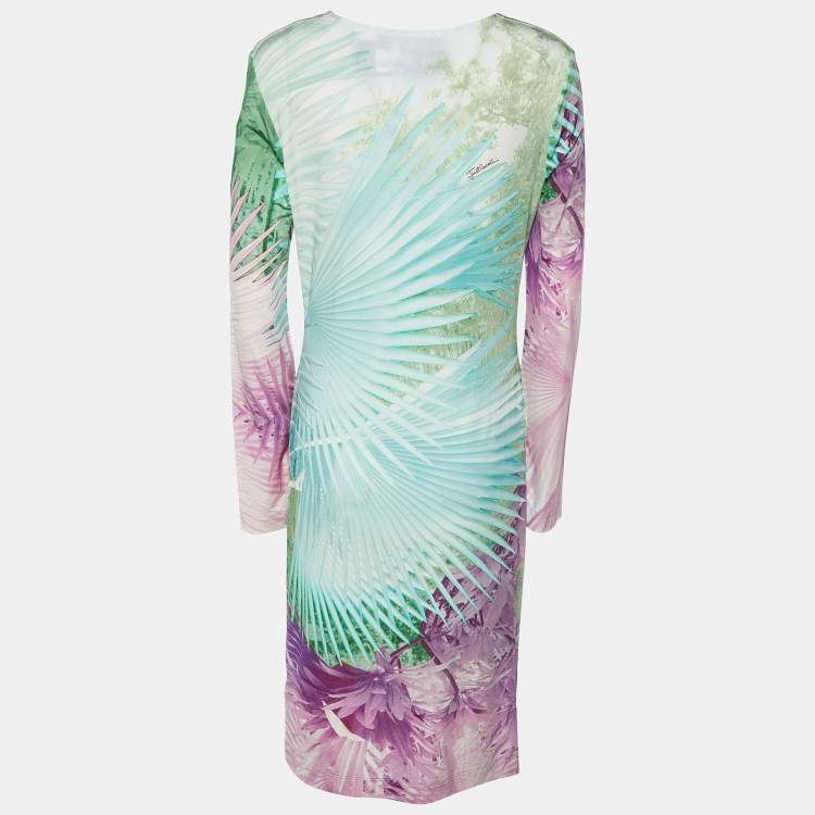 Pre Owned Just Cavalli Multicolor Tropical Print Jersey Off-Shoulder Dress XL
