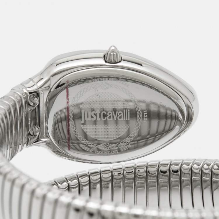 Pre Owned Just Cavalli Silver Stainless Steel Chic Snake JC1L224M0015 Women's Wristwatch 22 mm
