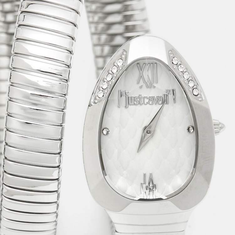 Pre Owned Just Cavalli Silver Stainless Steel Chic Snake JC1L224M0015 Women's Wristwatch 22 mm