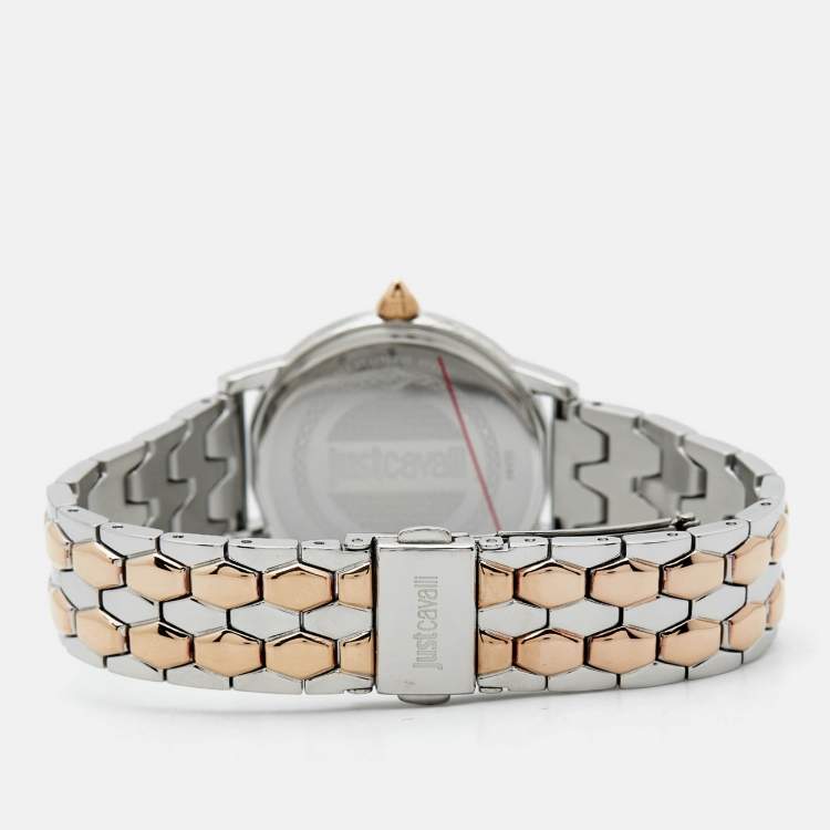Pre Owned Just Cavalli Silver Two Tone Stainless Steel Set Emozioni JC1L149M0085 Women's Wristwatch 34 mm