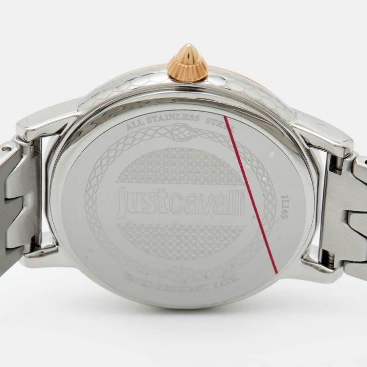 Pre Owned Just Cavalli Silver Two Tone Stainless Steel Set Emozioni JC1L149M0085 Women's Wristwatch 34 mm