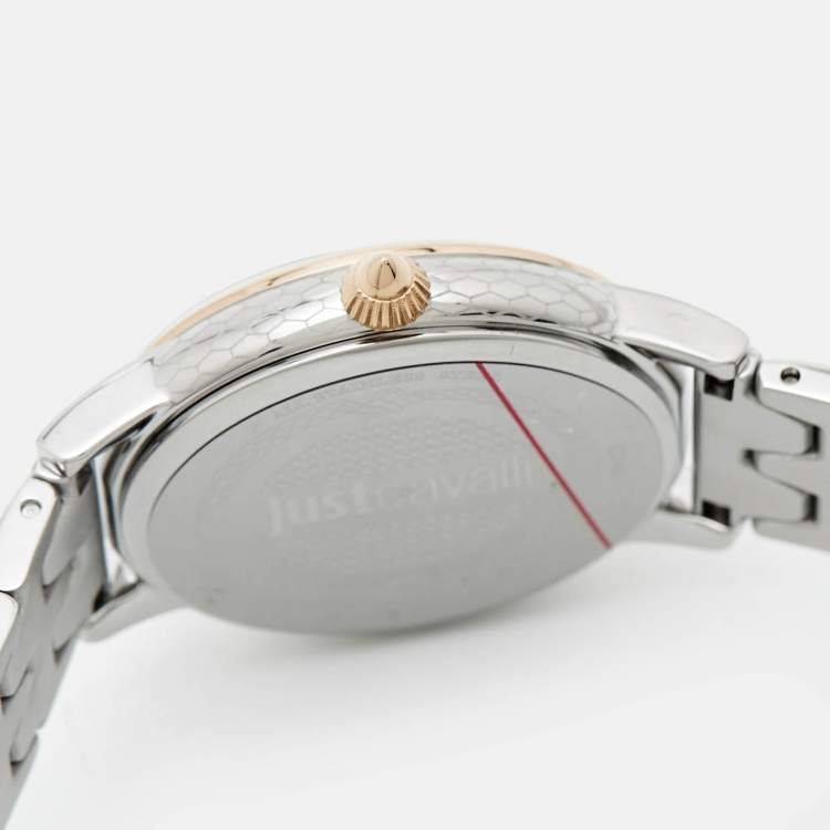 Pre Owned Just Cavalli Silver Two Tone Stainless Steel Set Emozioni JC1L149M0085 Women's Wristwatch 34 mm