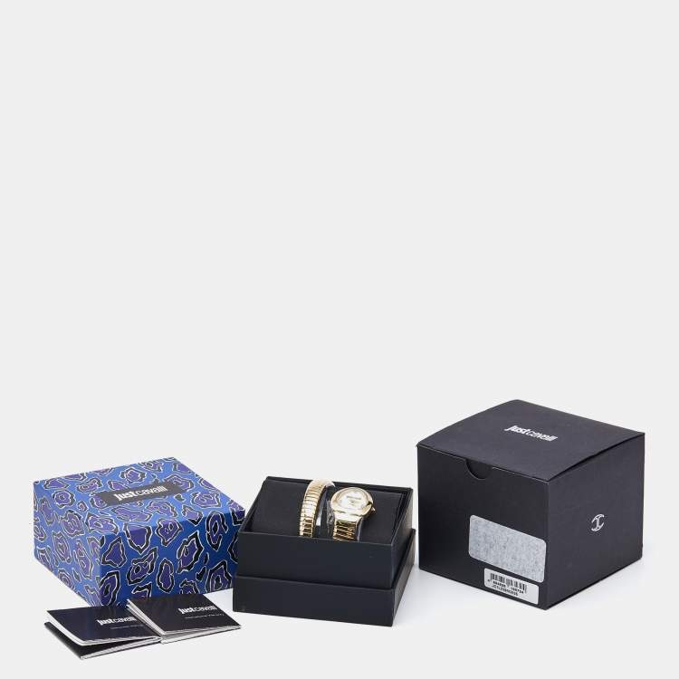 Pre Owned Just Cavalli Mother Of Pearl Gold Plated Stainless Steel Snake JC1L229M0025 Women's Wristwatch 22 mm
