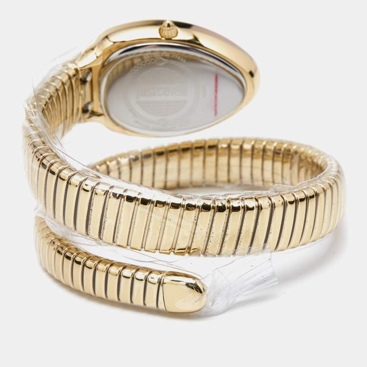 Pre Owned Just Cavalli Mother Of Pearl Gold Plated Stainless Steel Snake JC1L229M0025 Women's Wristwatch 22 mm