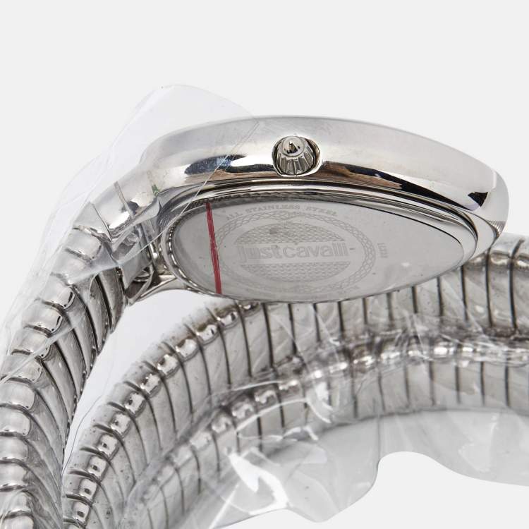 Pre Owned Just Cavalli Silver Stainless Steel Snake Glam Evo 5 JC1L228M0015 Women's Wristwatch 22 mm