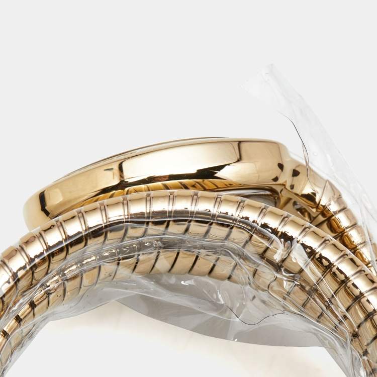 Pre Owned Just Cavalli Silver Dial Gold Tone Stainless Steel Snake JC1L228M0035 Women's Wristwatch 22 mm