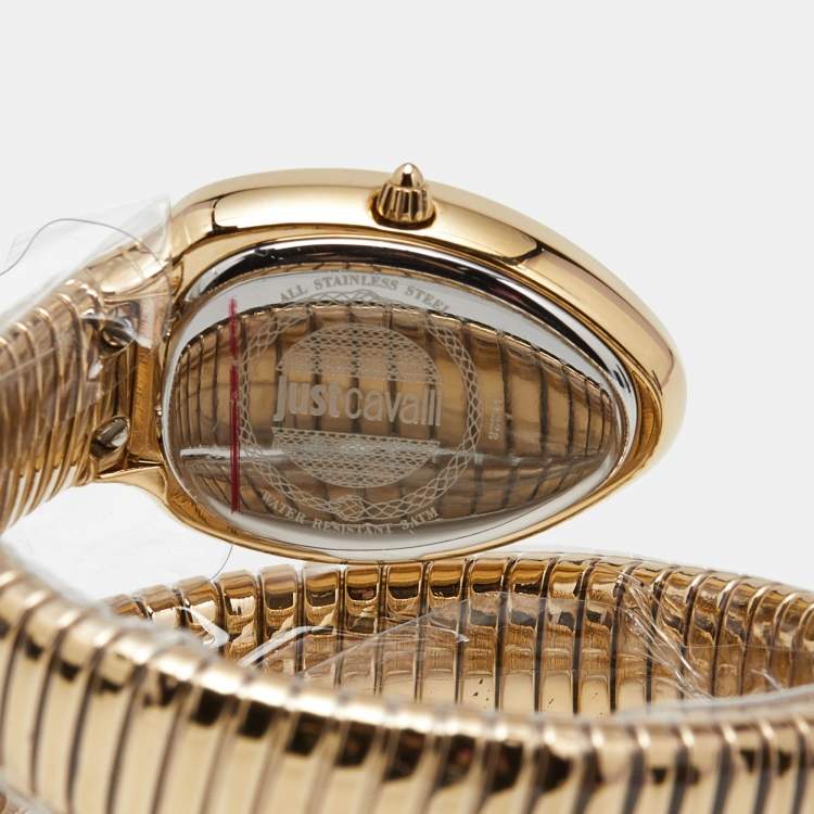 Pre Owned Just Cavalli Silver Dial Gold Tone Stainless Steel Snake JC1L228M0035 Women's Wristwatch 22 mm