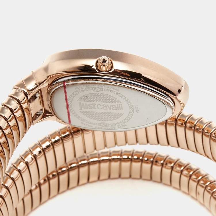 Pre Owned Just Cavalli Snake JC1L228M0055 Green Rose Gold Tone Stainless Steel Women's Wristwatch 22 mm