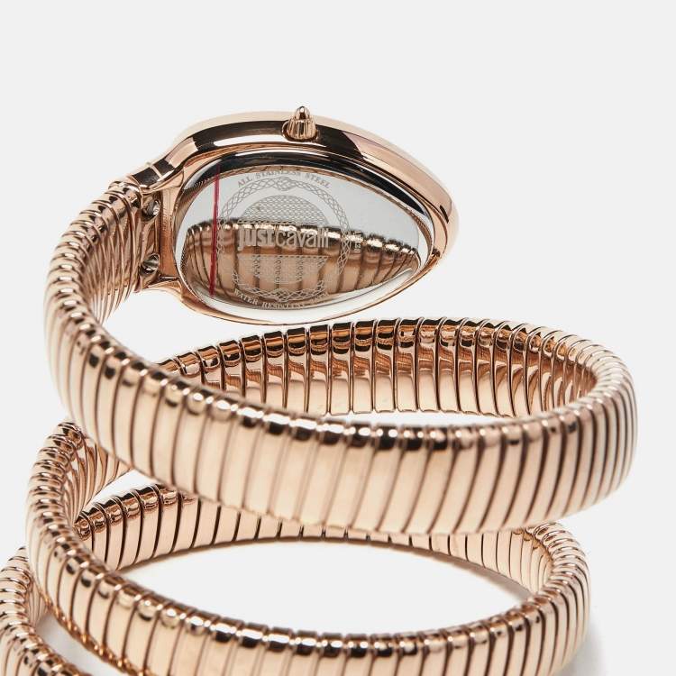 Pre Owned Just Cavalli Snake JC1L228M0055 Green Rose Gold Tone Stainless Steel Women's Wristwatch 22 mm