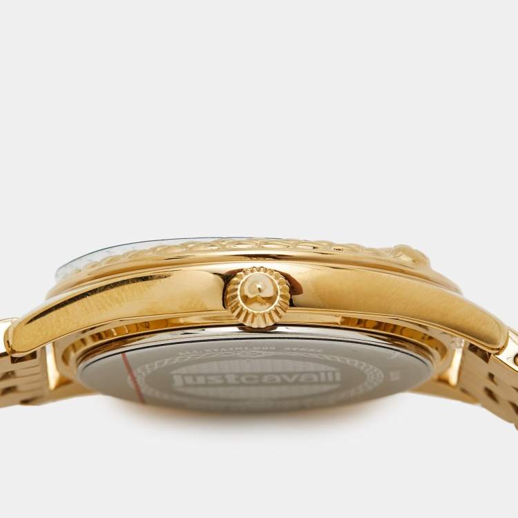 Pre Owned Just Cavalli Brillante JC1L195M0075 Green Dial Gold Tone Stainless Steel Crystal Women's Wristwatch Set 34 mm