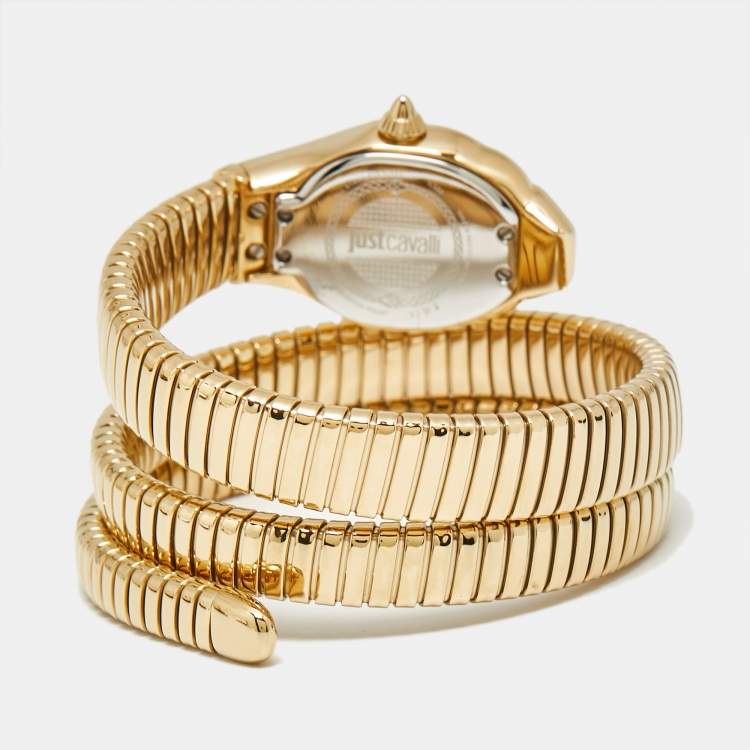 Pre Owned Just Cavalli Glam Chic 1L022 Green Dial Yellow Gold Plated Stainless Steel Women's Wristwatch 22 mm