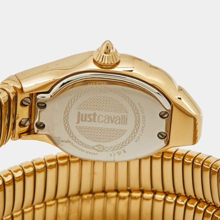 Pre Owned Just Cavalli Glam Chic 1L022 Green Dial Yellow Gold Plated Stainless Steel Women's Wristwatch 22 mm