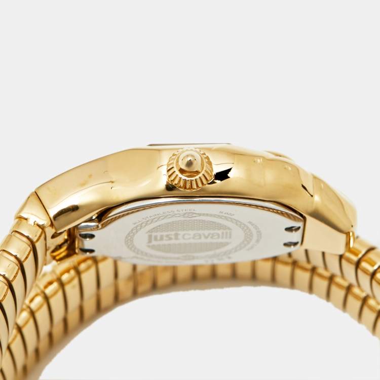 Pre Owned Just Cavalli Glam Chic 1L022 Green Dial Yellow Gold Plated Stainless Steel Women's Wristwatch 22 mm