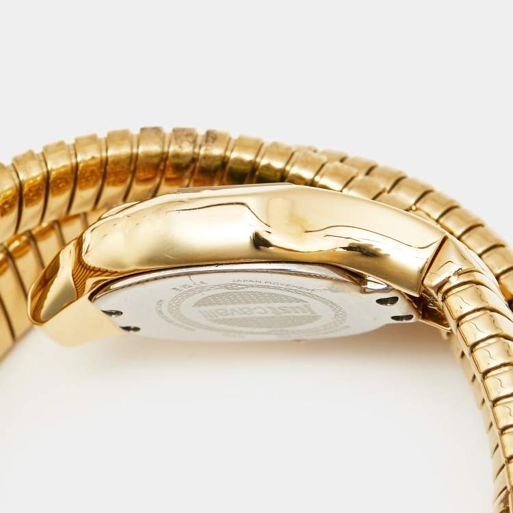 Pre Owned Just Cavalli Glam Chic 1L022 Green Dial Yellow Gold Plated Stainless Steel Women's Wristwatch 22 mm